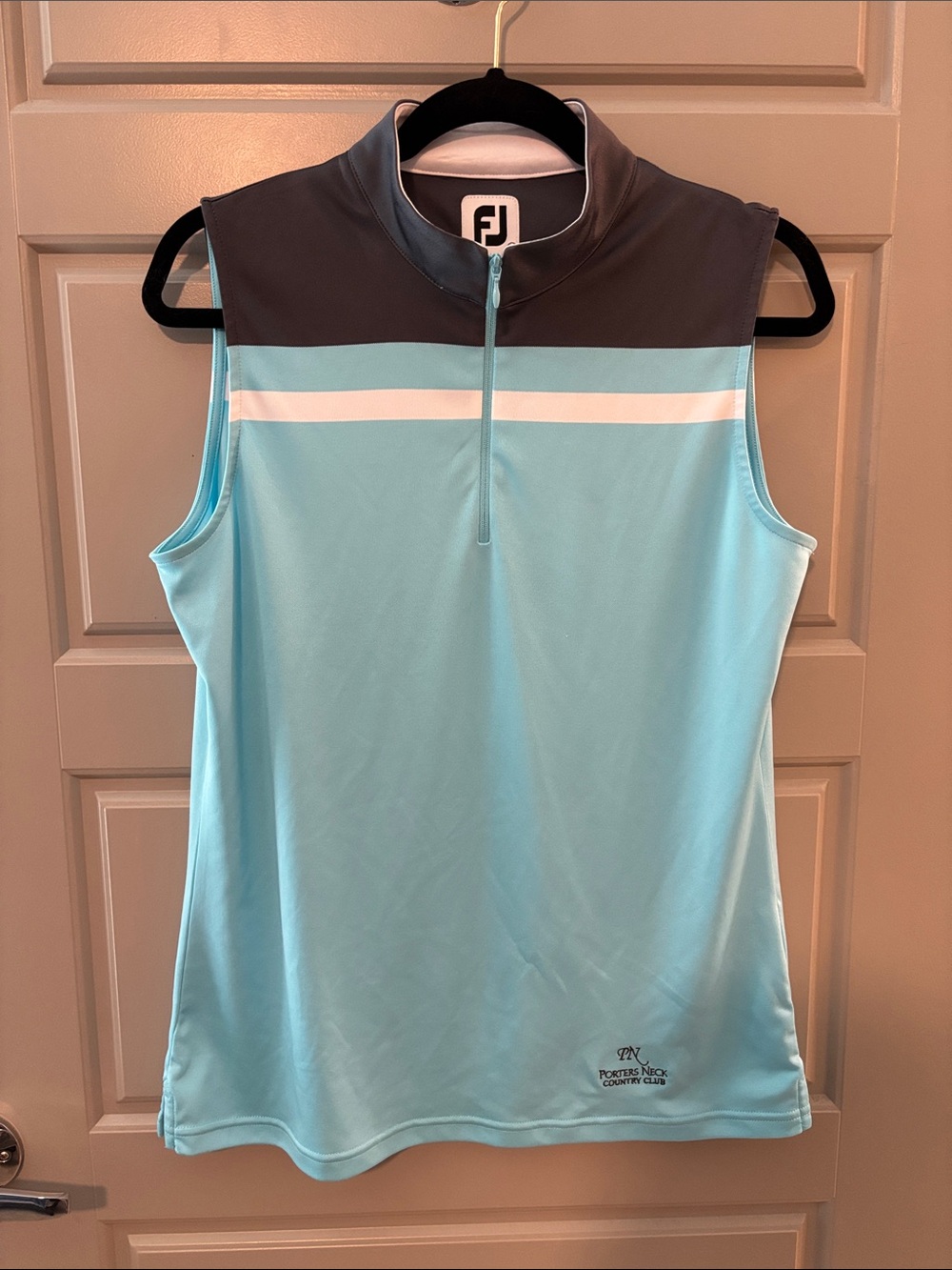 FootJoy Sleeveless Golf Polo - Aqua, Charcoal & White